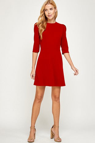 Red Solid mini half sleeve A line dress