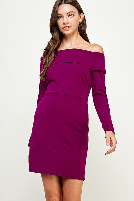 Magenta off fashion the shoulder dress