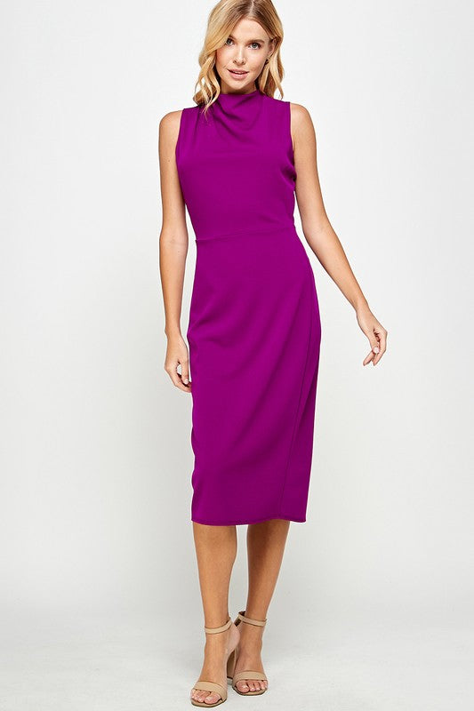 knee length dresses for ladies Magenta Solid mock neck midi dress – Sofi Stella Women's & Children's  Boutique