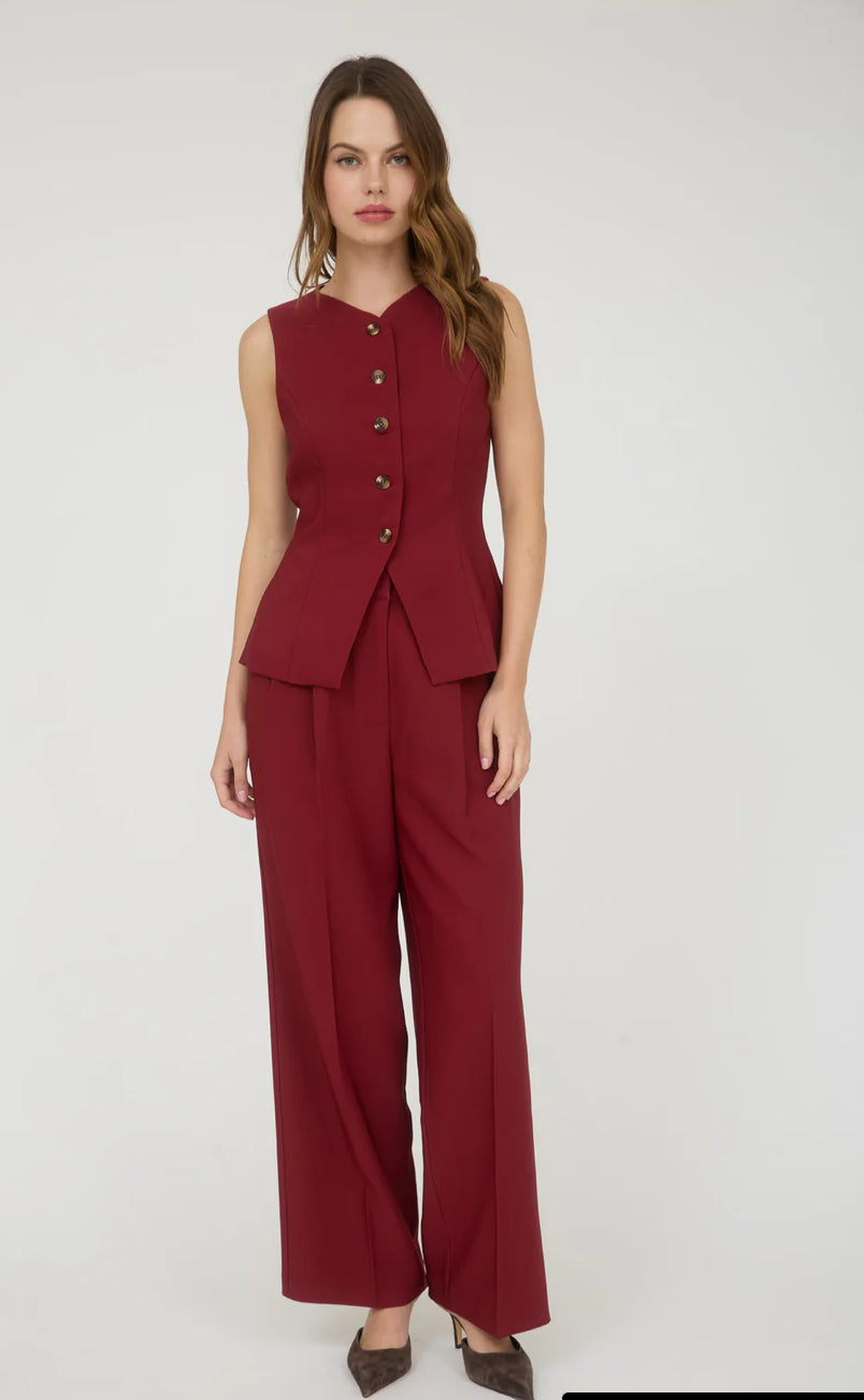 burgundy high waisted dress pants Burgundy Pants - High Waisted Pants - Wide-Leg Pants