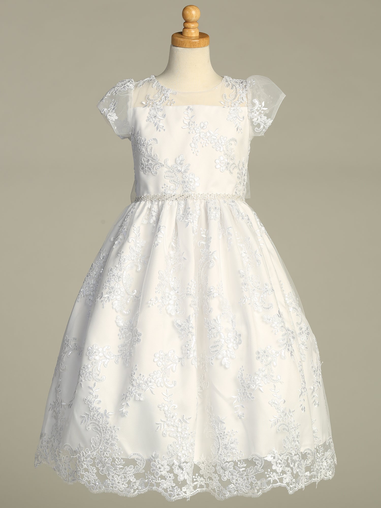First communion dress, embroidered tulle dress with sequins Tea-length   Sofi Stella Women's & Children's Boutique