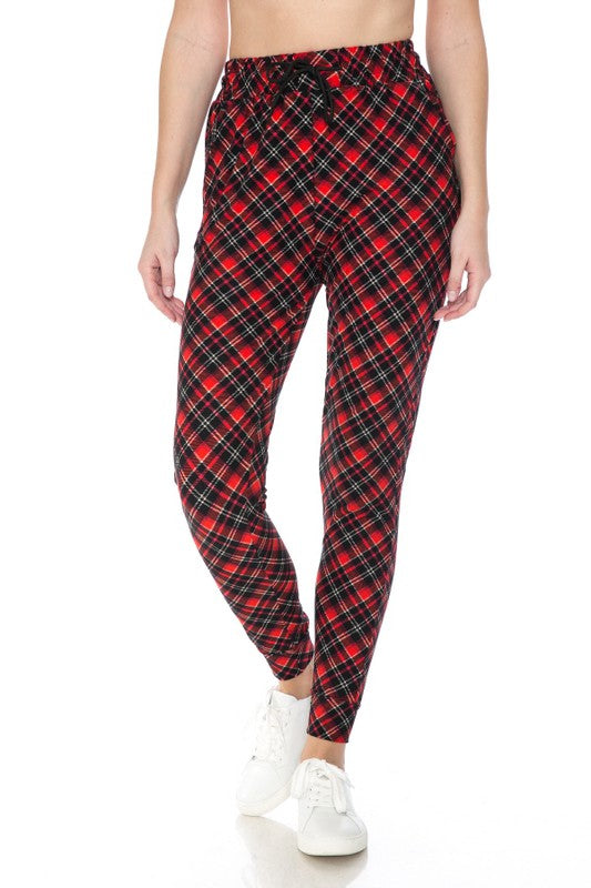 Red plaid store joggers womens