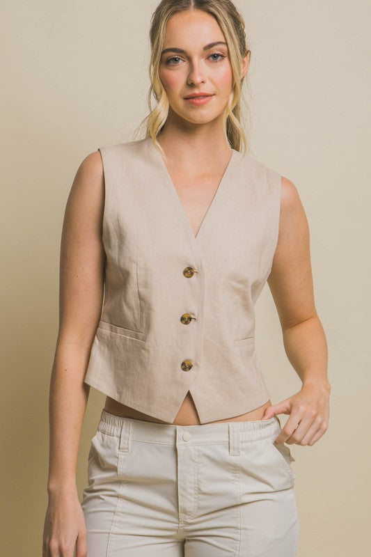 トップス SUNSEA Linen Vest Reversible トップス SUNSEA LINEN VEST-Reversible-/Line Beige SUNSEA LINEN