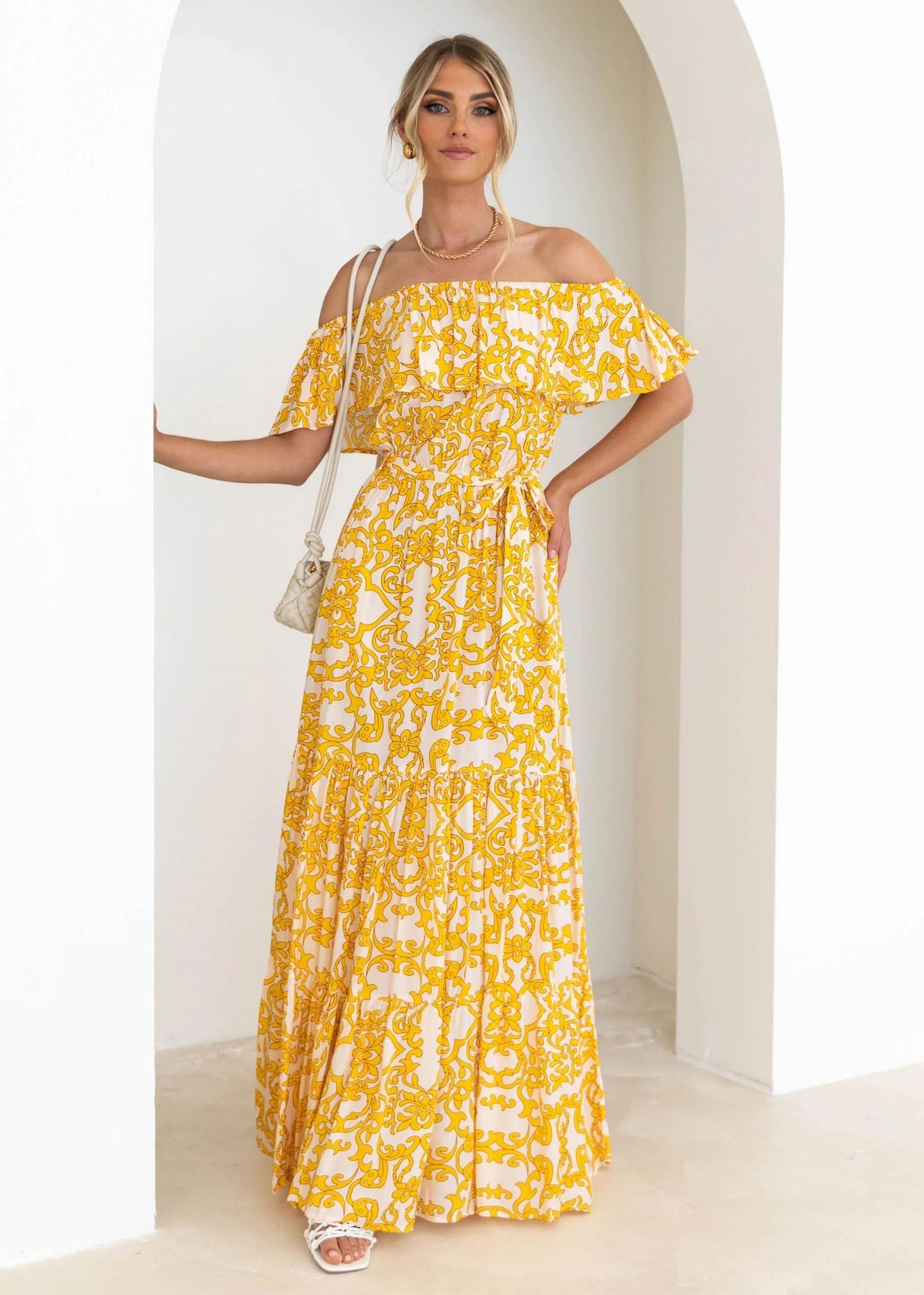 Yellow Off Shoulder Maxi Dress Sofi Stella Women's & Children's Boutique Yellow Off Shoulder Maxi Dress Sofi Stella Women's & Children's Boutique