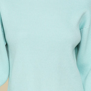 Aqua mint scalloped edge knit
