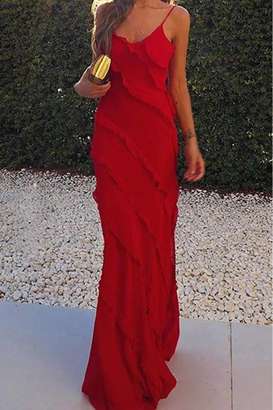 RED V NECK TIERED RUFFLE MAXI DRESS – Sofi Stella Women's & Children's  Boutique