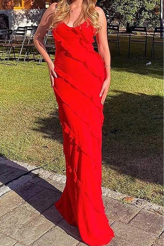 RED V NECK TIERED RUFFLE MAXI DRESS – Sofi Stella Women's & Children's  Boutique