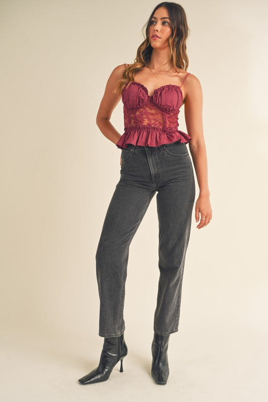 Lace and poplin corset top with ruffle – Sofi Stella Women display picture 3