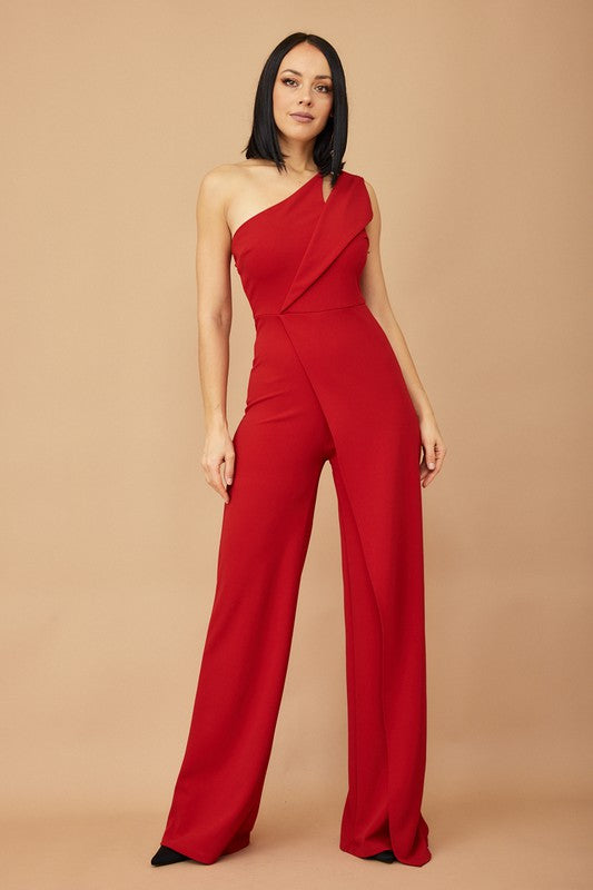 red dress jumpsuit 3D Floral One Shoulder Jumpsuit by Rachel Allan 50387