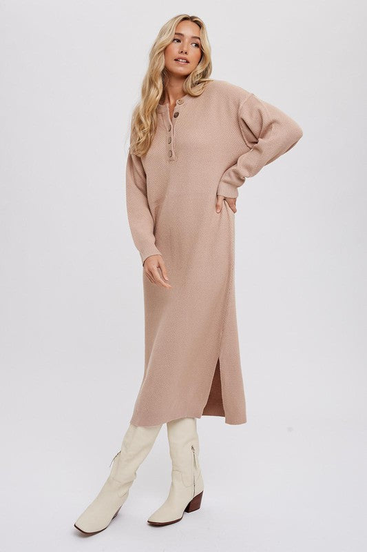 button front midi sweater dress BUTTON FRONT MIDI SWEATER DRESS