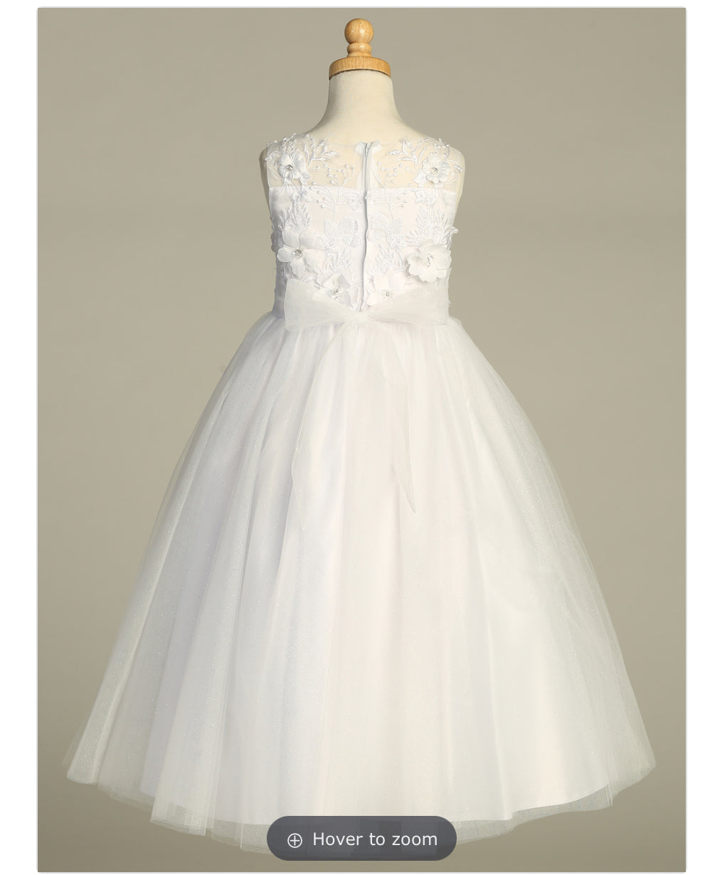 SP723 EMBROIDERED FIRST COMMUNION DRESS W 3D FLOWERS Sofi Stella Women's & Children's Boutique SP723 EMBROIDERED FIRST COMMUNION DRESS W 3D FLOWERS Sofi Stella Women's & Children's Boutique