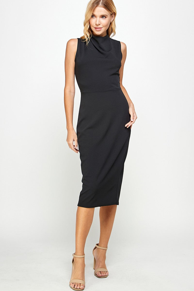 black mock neck midi dress Color:Fuchsia style_id_1L79002 fitted midi dress Black and White One