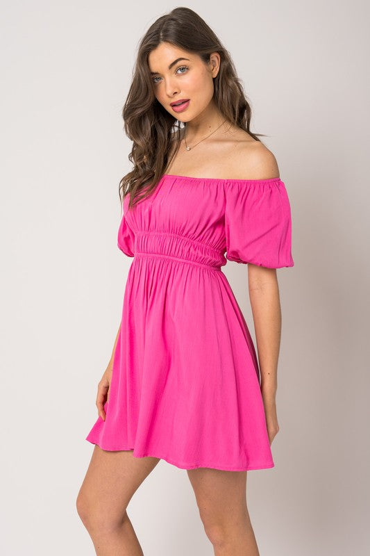 magenta off the shoulder dress Magenta PUFF SLEEVE OFF SHOULDER DRESS – Sofi Stella Women's & Children's  Boutique
