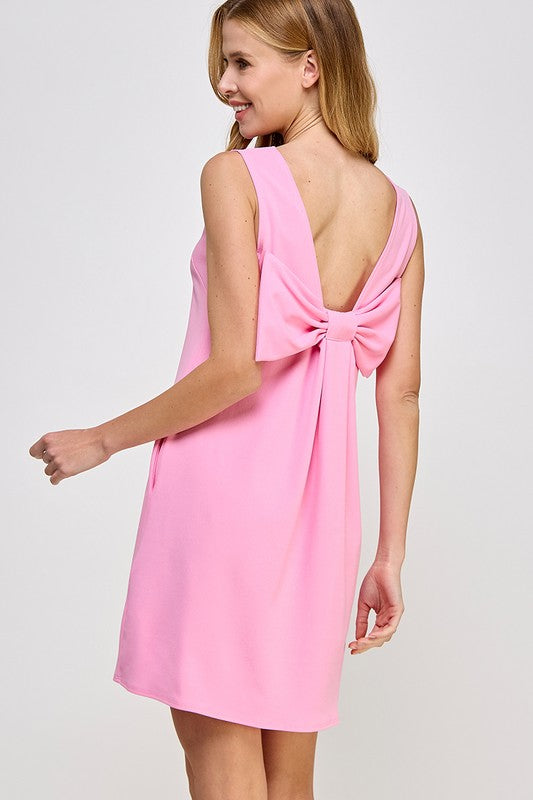 PINK SOLID JERSEY BACK BOW SHIFT MINI DRESS – Sofi Stella Women's &  Children's Boutique