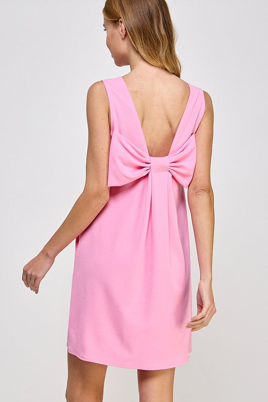 PINK SOLID JERSEY BACK BOW SHIFT MINI DRESS  Sofi Stella Women's &  Children's Boutique