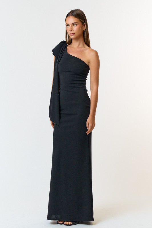 Black One shoulder dress with oversized bow ribbon Sofi Stella Women's & Children's Boutique Black One shoulder dress with oversized bow ribbon Sofi Stella Women's & Children's Boutique