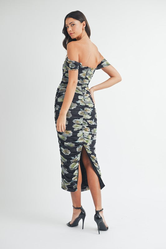 Black FLORAL PRINT OFF SHOULDER DETAIL BODYCON DRESS Sofi Stella Women's & Children's Boutique Black FLORAL PRINT OFF SHOULDER DETAIL BODYCON DRESS Sofi Stella Women's & Children's Boutique