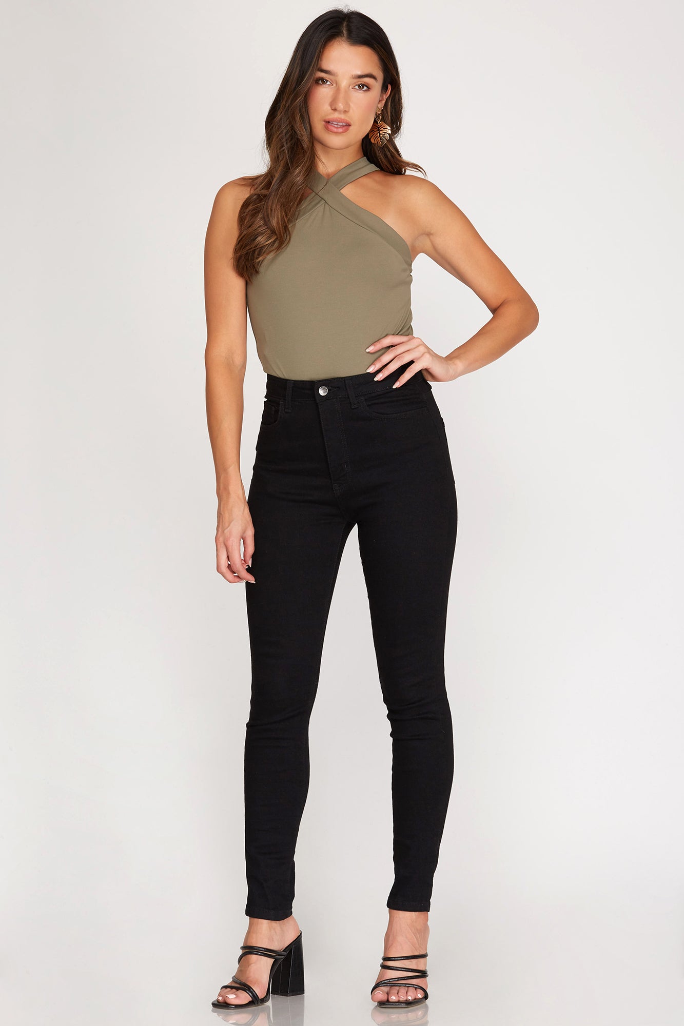 OLIVE CROSS FRONT HALTER NECK BODYSUIT – Sofi Stella Women's