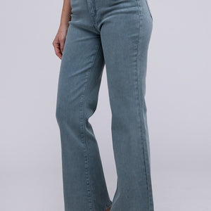 Acid Washed Frayed Cutoff Hem Straight Wide Pants