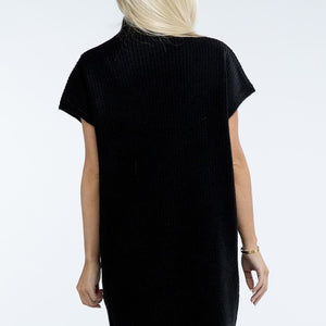 Mock Neck Short Sleeve Sweater Dress with Pocket