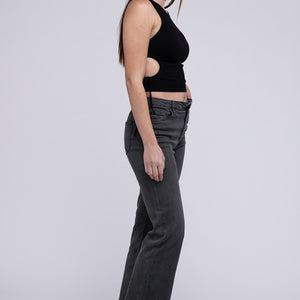 Acid Washed Frayed Cutoff Hem Straight Wide Pants