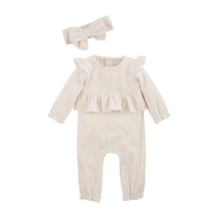 Cream Velour One-Piece & Headband Set