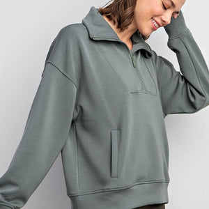 Modal Poly Span Quarter Zip Funnel Neck Pullover