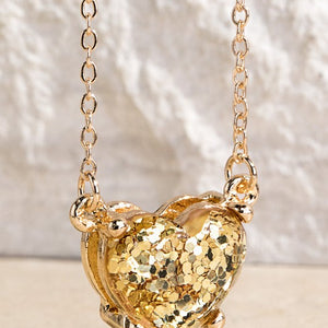 Glittery Acetate Heart Necklace, Gold or Silver