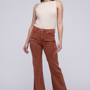 Acid Washed Frayed Cutoff Hem Straight Wide Pants