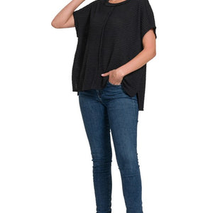 Dolman Short Sleeve Jacquard Sweater