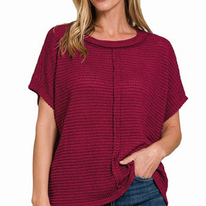 Dolman Short Sleeve Jacquard Sweater