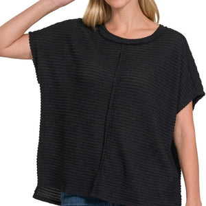 Dolman Short Sleeve Jacquard Sweater