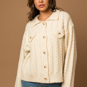 Collared Cable Sweater Cardigan