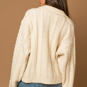 Collared Cable Sweater Cardigan