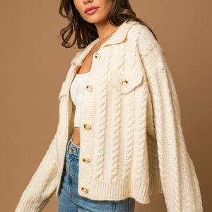 Collared Cable Sweater Cardigan