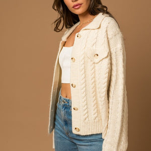 Collared Cable Sweater Cardigan