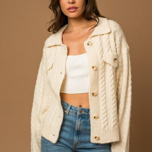 Collared Cable Sweater Cardigan