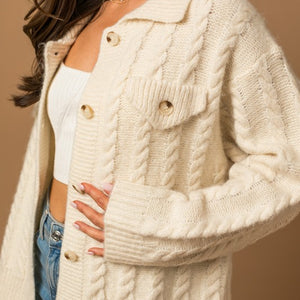 Collared Cable Sweater Cardigan