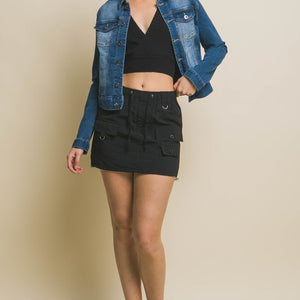 Distressed Button Up Stretchy Cotton Denim Jacket