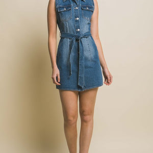 Denim Strapless Dress with Waist Tie