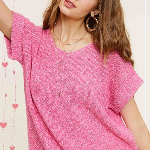 Soft Lightweight V-Neck Short Sleeve Sweater Top