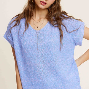 Soft Lightweight V-Neck Short Sleeve Sweater Top