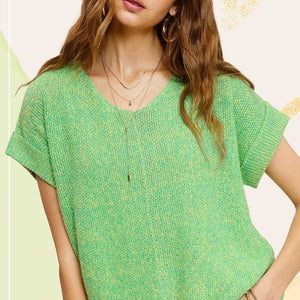 Soft Lightweight V-Neck Short Sleeve Sweater Top