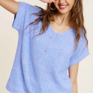 Soft Lightweight V-Neck Short Sleeve Sweater Top