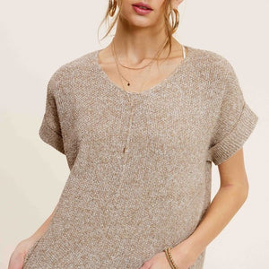 Soft Lightweight V-Neck Short Sleeve Sweater Top