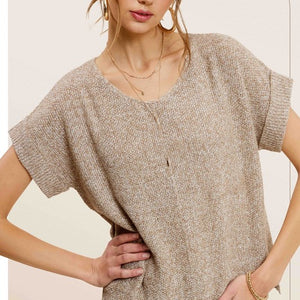 Soft Lightweight V-Neck Short Sleeve Sweater Top