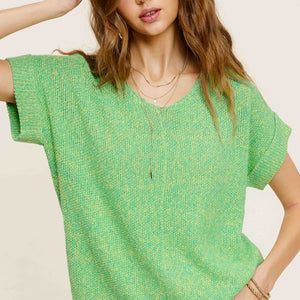 Soft Lightweight V-Neck Short Sleeve Sweater Top