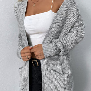 Open front waffle sweater cardigan