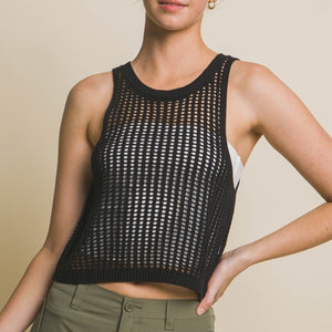 Sleeveless Open Knit Crop Top