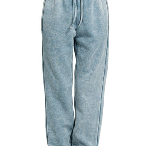 Acid Wash Fleece Sweatpants with Pockets